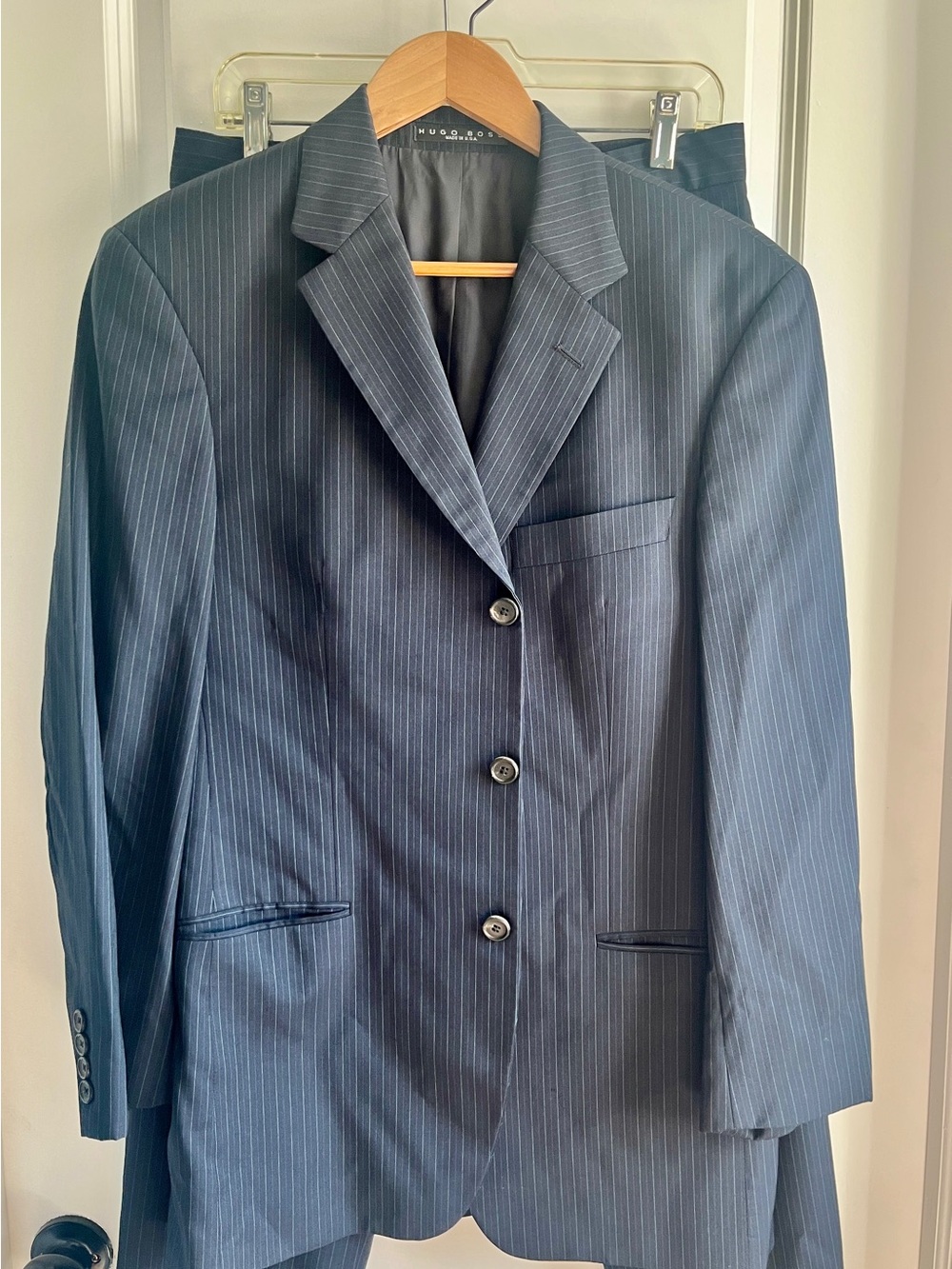 Hugo Boss Men's Navy Pinstripe Suit Jacket and 31” pants.